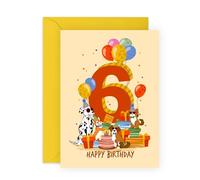 Central 23 Tarjeta de 6º cumpleaños para niños y niñas, tarjeta de perro de 6 años, tarjeta de feliz cumpleaños para niños, sexto hito, hijo, hija, sobrino, sobrina, tarjetas para amantes de los
