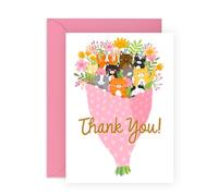 Central 23 Tarjeta de agradecimiento para amigas - Lindo ramo de gatito gato - Flores - Tarjeta de felicitación con sobre - Regalo de agradecimiento para mujer - Viene con pegatinas - di