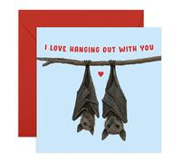 Central 23 Tarjeta de aniversario de amor con texto en inglés "I Love Hanging Out With You", bonita ilustración de pareja de animales de murciélago, para novia, novio, marido, esposa, boda de San