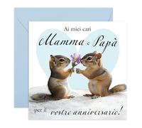 Central 23 Tarjeta de aniversario para padres - Diseño de ardillas - Regalo para mamá y papá de parte de los hijos - Ilustración con flores - Incluye pegatinas divertidas y sobre