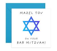Central 23 Tarjeta de Bar Mitzvah - 'Bar Mitzvah Blue' - perfecta para celebrar un hito especial con alegría y elegancia - ideal para familiares, amigos, comunidad, judíos - viene con pegatinas