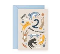 Central 23 Tarjeta de Cumpleaños 2 Años Gato Niño Niño Niña Segundo Bebé Hijo Sobrino Grande-Hijos Milestone Edad Dos De La Parte Papá Mamá Con Pegatinas