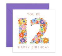 CENTRAL 23 Tarjeta de cumpleaños arcoíris para niña de 12 años, diseño floral de arcoíris de 12 años, tarjeta de feliz duodécimo cumpleaños para niños, regalo para hija, sobrina, nieta, doce años,