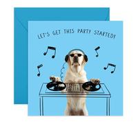 Central 23 Tarjeta de cumpleaños con texto en inglés "DJ DOG PARTY STARTED", perfecta para comenzar la celebración con un toque canino, ideal para añadir un toque divertido y energético a su día