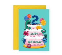 Central 23 Tarjeta de cumpleaños de 2 años para niños - Monster Age 2 - Tarjeta de feliz cumpleaños para niños - Hito del bebé de dos años - Regalos para hijo, sobrino, nieto - de mamá papá - Viene