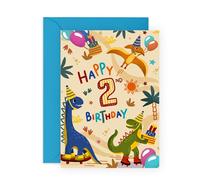 Central 23 Tarjeta de cumpleaños de 2º cumpleaños para niños - Segundo cumpleaños - Tarjeta de dinosaurio - 2 años - Regalos para hijo, nieto, sobrino - Viene con pegatinas