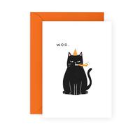 Central 23 Tarjeta de cumpleaños de gato - Woo Grumpy Cat - Divertidas tarjetas de felicitación para hombres y mujeres - Regalo descarado para los amantes de los gatos - Viene con pegatinas