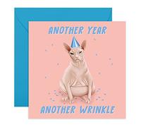 Central 23 - Tarjeta de cumpleaños divertida Another Year Another Wrinkle para hombres y mujeres - Mamá, papá, marido, esposa, hermana, lindo animal, chista, humor Witty Pun Banter 21st 30th 40th