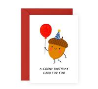 CENTRAL 23 Tarjeta de cumpleaños divertida para niños, diseño de dibujos animados de bellota cursi, lindo animal sosteniendo un sombrero de fiesta con globo, broma cursi, humor de cumpleaños para