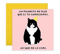 Central 23 Tarjeta de cumpleaños divertida - “Un pajarito me dijo que es tu cumpleaños” - Tarjeta de cumpleaños con un gato - Graciosa - Para hombres mujeres
