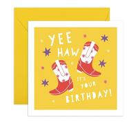 Central 23 Tarjeta de cumpleaños occidental, con texto en inglés Yeehaw It's Your Birthday, botas de vaquero, tarjetas de felicitación para tío, tía, papá, abuelo, viene con divertidas pegatinas