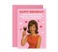 CENTRAL 23 Tarjeta de cumpleaños para amantes del vino, broma de estilo retro, para amigos, familiares, compañeros de trabajo, hermana, mamá, tía, mejor amiga, mujer, esposa, vecina, guiño, viene con