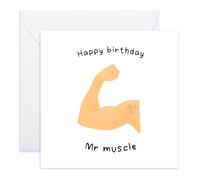Central 23 Tarjeta de cumpleaños para él - Mr. Muscle - Regalos para hombres, marido, novio, hermano, hermano, entusiastas del gimnasio, bebé, querido, chicos, niños - Viene con pegatinas