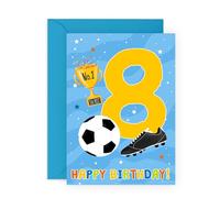 CENTRAL 23 Tarjeta de cumpleaños para el octavo cumpleaños de un niño - Fútbol Edad 8 - Tarjeta de felicitación de feliz octavo cumpleaños para niños - 8 años - Fútbol - Tarjetas de miliario para