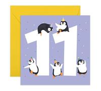 CENTRAL 23 Tarjeta de cumpleaños para niña de 11 años, tarjetas de feliz undécimo cumpleaños para niños, pingüino de 11 años, regalos para niños, niñas, sobrinas, sobrinos, once años, viene con