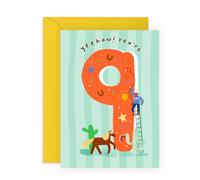 Central 23 Tarjeta de cumpleaños para niño de nueve años, vaquero, tarjeta de 9º cumpleaños para niños, tarjetas de feliz noveno cumpleaños para hijo, nieto, sobrino, niños, tema de rodeo de granja,