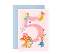 CENTRAL 23 Tarjeta de cumpleaños rosa para niñas de cinco años - tarjetas de feliz 5º cumpleaños - hadas - regalos para hija, nieta, sobrina, hermana - Viene con pegatinas