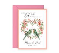 Central 23 Tarjeta de felicitación con texto en inglés "60th wedding anniVERSARY MUM DAD" - perfecta para celebrar un aniversario de diamantes con amor y alegría - ideal para marcar 60 años de unión -