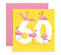 Central 23 Tarjeta de felicitación de 60 cumpleaños para mujer, diseño de flamenco de 60 años, tarjeta de felicitación de cumpleaños para esposa - Viene con pegatinas