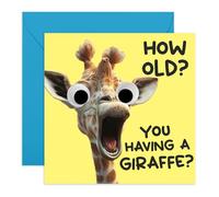 Central 23 Tarjeta de felicitación de cumpleaños con texto en inglés "HAVING A GIRAFFE", perfecta para celebrar con un toque divertido y temático de jirafa, ideal para añadir un toque de humor y