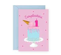 Central 23 Tarjeta De Felicitación De Primer Cumpleaños - Helado - Linda Tarjeta De Felicitación Para Niña - 1 Año - Viene Con Pegatinas