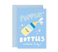 Central 23 Tarjeta de felicitación para recién nacido, para baby shower, con texto en inglés "Poppin' Bottles", con mensaje humorístico para mamá y papá, amigos, familia, con sobre