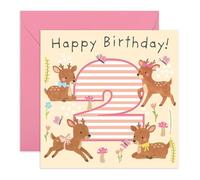 CENTRAL 23 Tarjeta de segundo cumpleaños para niña, bonito ciervo del bosque con el número dos, tarjeta de segundo cumpleaños para hija, nieta, sobrina, niño pequeño, ella, familia, viene con