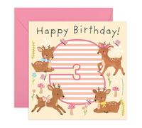 CENTRAL 23 Tarjeta de tercer cumpleaños para niña, bonito ciervo del bosque con número tres, tarjeta de tercer cumpleaños para hija, nieta, sobrina, niño pequeño, ella, familia, viene con calcomanías