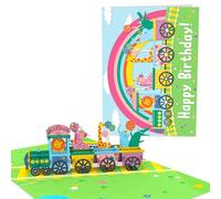 Central 23 Tarjeta Emergente De Animales En Tren - Tarjeta De Cumpleaños 3D Para Niña Niño - Tarjeta Pop Up Regalo Para Hijo Hija - León Cebra Jirafa Elefante Cocodrilo - Viene Con Pegatinas