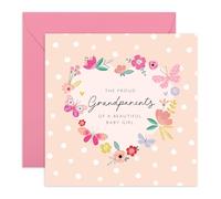 Central 23 Tarjeta para recién nacido - Grandparents Of A Beautiful Baby Girl - Tarjetas de felicitación para el nacimiento de una nueva nieta - Felicitaciones abuela abuelo - Viene con pegatinas