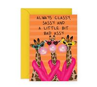 CENTRAL 23 Tarjetas de cumpleaños divertidas para mujer, tarjeta de cumpleaños para mejor amiga, "Always Classy, Sassy, And A Little Bit Bad Assy", regalos de jirafas para hermana, hija, prima, viene con calcomanías