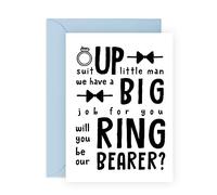 CENTRAL 23 Will You Be Our Ring Bearer Card - Suit Up Little Man - Tarjetas de propuesta de portador de anillos para boda - Viene con divertidas pegatinas - Interior en blanco con sobre