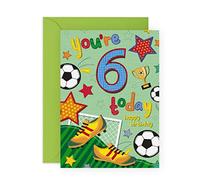 Central 27 - Tarjeta de felicitación de sexto cumpleaños para niños, diseño de fútbol de 6 a 6 años, regalos para hijo, sobrino, nieto, viene con pegatinas
