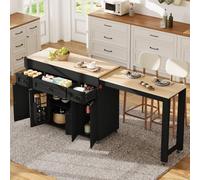 Central Island con Sto & Work- Mesa de comedor extensible de 137190 cm, mesa de bar con 3 Ders 2 puertas Se Rack Cart Buffet