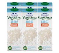 Central Lechera Asturiana - Vegetánea Bebida de Arroz Sin Azúcar Añadido, Pack de 6 Briks de 1 Litro con Tapón de Rosca, 6 x 1L, 6000 Mililitros