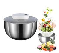 Centrifugador de ensalada, 4,5 L, acero inoxidable, centrifugado automático, base antideslizante y recargable por USB, secadora de frutas y verduras con tapa, para ensaladas, verduras, hierbas y bayas