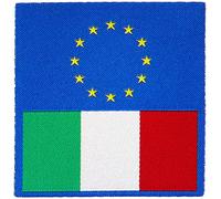 Centro Bordado Parche Microricado en HD/Jacquard (Alta definición) Bandera Italia-Europa termoadhesiva, Micro Hilo, Dimensiones: H cm. 5,8 x 5,8 cm. Fabricado en Italia.