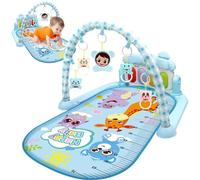 Centro de actividades para bebés con Música y Light Safe & Easy Baby Gym Play Mat con Mat de juego colgante de sonajeros con tablero ajustable para recién nacidos y niños pequeños azules, gimnasio