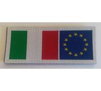 Centro de bordados Patch-Toppa microricamada de HD/Jacquard (alta definición) Bandera rectangular Italia-Europa termoadhesiva, micro hilo, dimensiones: 2,5 x 6 cm - Fabricado en Italia