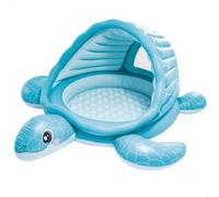 Intex Centro de Juego Hinchable, Diseño Tortuga Azul, 218x206x97 cm, Capota para el Sol, 100 Pelotas Multicolor, Ventana Transparente, Parche reparación, Piscinas para niños (48677)