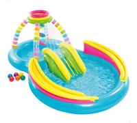 INTEX Piscina hinchable doble multicolor con tobogán, aspersor y juegos de bolas