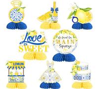 Centro de mesa de panal de abeja para despedida de soltera, She Found Her Main Squeeze Centerpiece Lemon Centerpiece Decoración de mesa azul para limón, despedida de soltera, boda, compromiso,