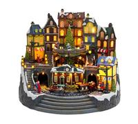 Centro de Mesa de Pueblo navideño con árbol de Navidad Giratorio y Tren Animado, con Luces LED, música navideña, Figuras de exhibición para Interiores y Decoraciones de Mesa