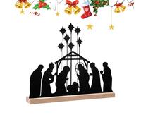 Centro De Mesa | Decoración De Oficina Escena De La Natividad | Decoración De Mesa De Metal Con Base De Madera Para - Para Encimera Chimenea Estantería Iglesia Y