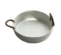 Centro de mesa decorativo Frutero de cerámica con asas ratán, textura panal, plato decorativo for servir en la cocina y el comedor(Blanco,Pequeño)