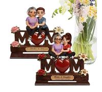 Centro De Mesa Para El Día De La Madre - Centro Mesa Madera Mamá E Hijo,Decoración para el Día de la Madre con Diseño de Corazón - Oficina, Habitación, Estantería, Repisa, Chimenea, En