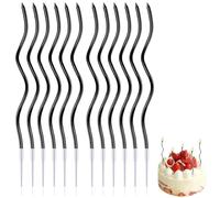 Centro de mesa para fiesta, 12 velas para tarta de cumpleaños, velas en espiral largas y delgadas con superficie metálica, velas en espiral para cupcakes para decoraciones de tartas de (negras)
