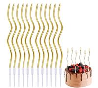 Centro de mesa para fiestas, 24 velas para tartas de cumpleaños, velas en espiral largas y delgadas con superficie metálica, velas en espiral para cupcakes para decoraciones de tartas de (champán)