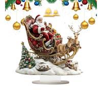 Centro de Navidad Acrylic - 2D Reindeer Sleigh Santa Display, Festive Holiday Desktop Ornament, Seasonal Celebration Feature, Decorative Function, Centerpiece for Family, Indoor, Bookshelf