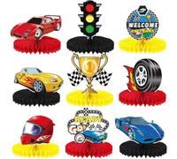 Centro de panal de abeja para coche, 9 piezas, juego de coches de carreras, decoración de panal de abeja, decoración de mesa para niños, niñas y decoraciones de mesa para fiestas, baby shower